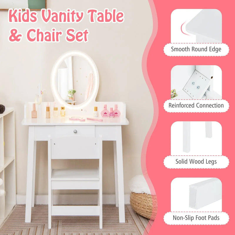 Kids Vanity Set with Lighted Mirror by DirectDeals