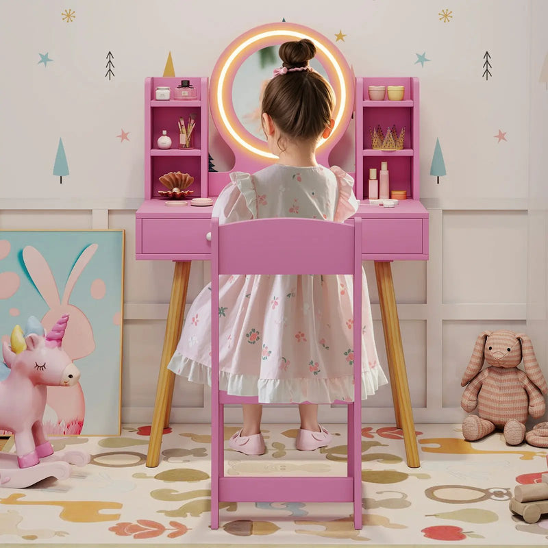 Kids Vanity Set with Lighted Mirror and Storage Drawers by DirectDeals