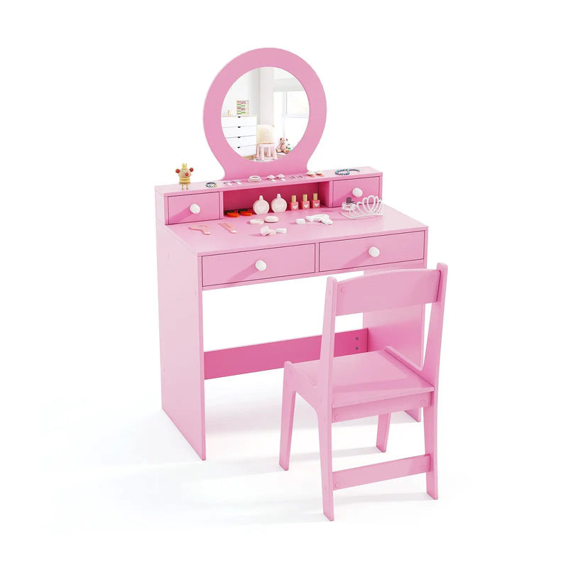 Kids Vanity Set with Mirror Princess Makeup Dressing Desk and Chair Set with Mirror by DirectDeals