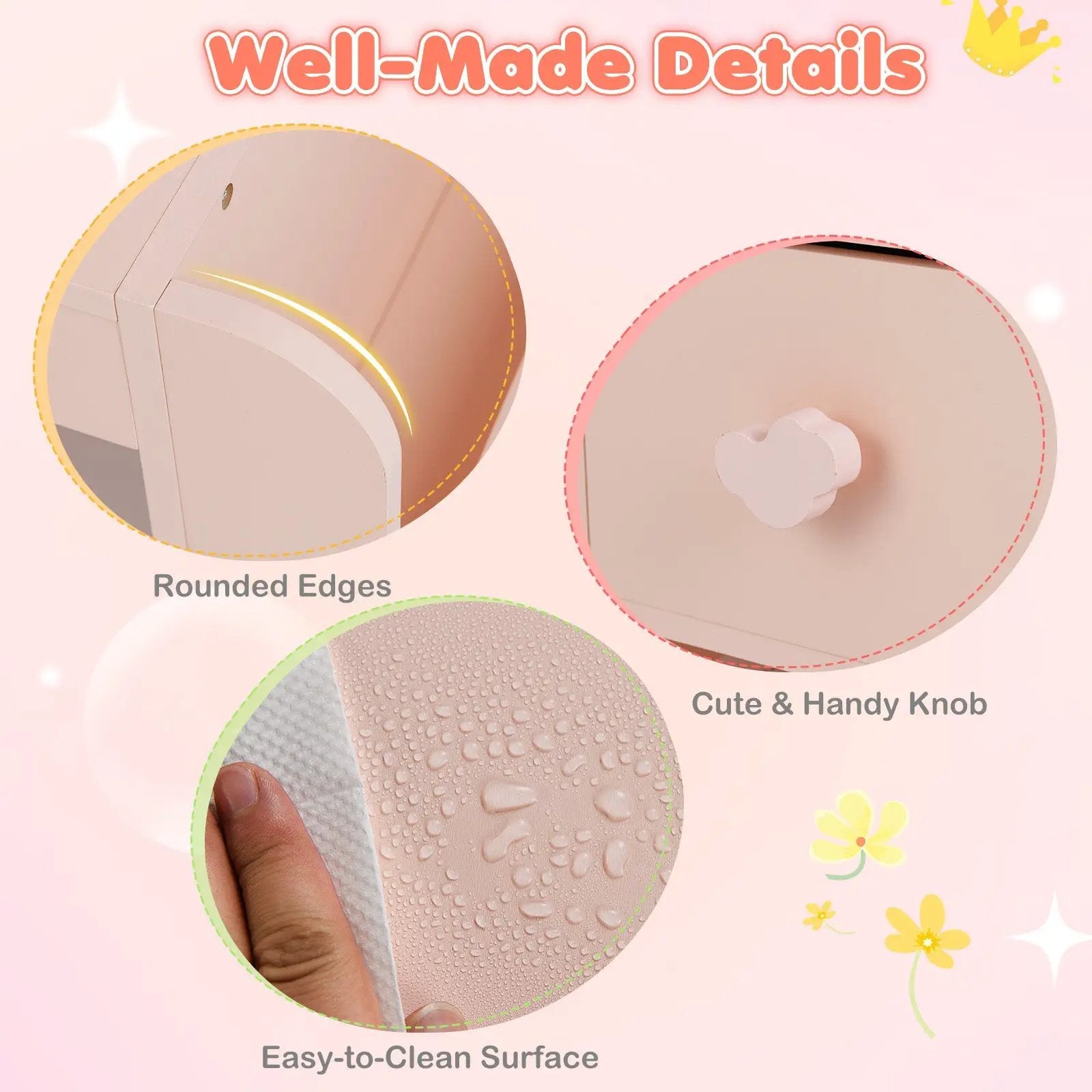 Kids Vanity Table and Chair Set with Lighted Mirror for Kids Aged 3+ Years Old by DirectDeals