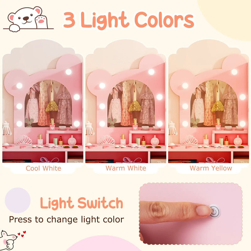 Kids Vanity with Lights and 5 Drawers for Kids Aged 3+ Years Old by DirectDeals