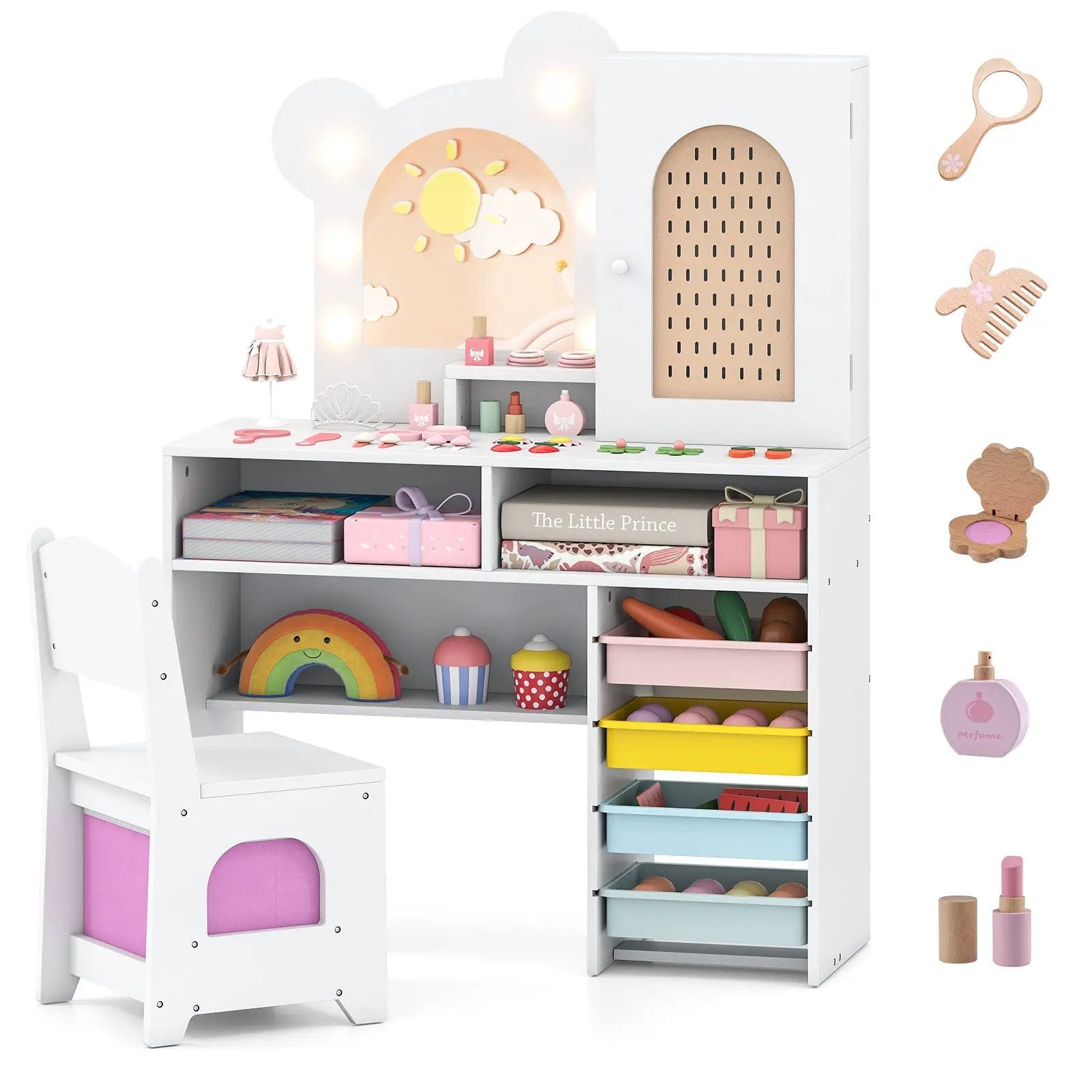 Kids Vanity with Lights and 5 Drawers for Kids Aged 3+ Years Old by DirectDeals