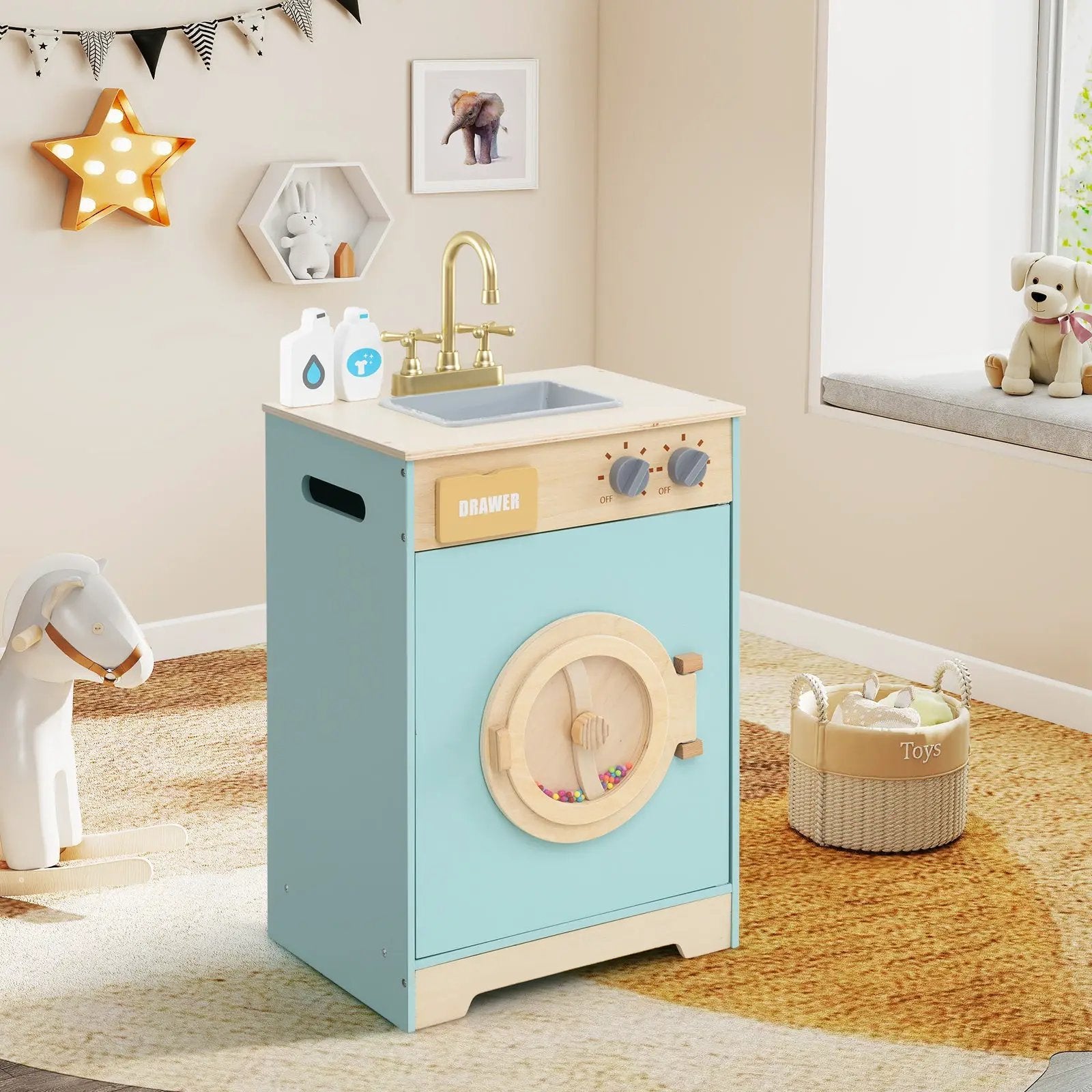 Kids Washer Playset Toy Washing Machine with Laundry Detergent-Blue by DirectDeals
