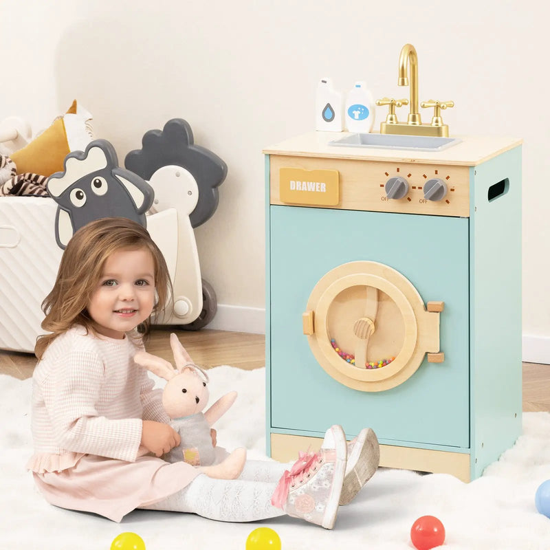 Kids Washer Playset Toy Washing Machine with Laundry Detergent-Blue by DirectDeals