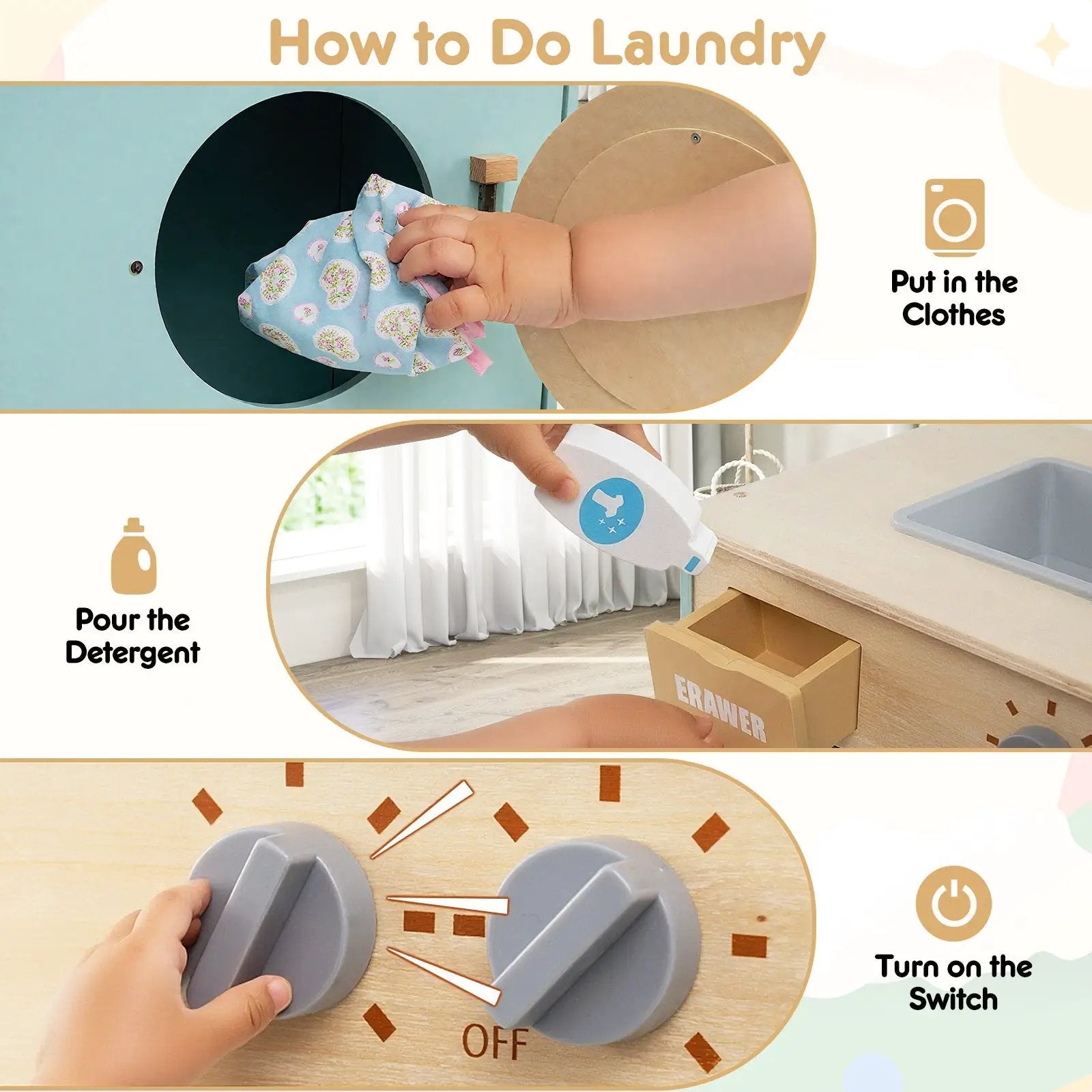 Kids Washer Playset Toy Washing Machine with Laundry Detergent-Blue by DirectDeals