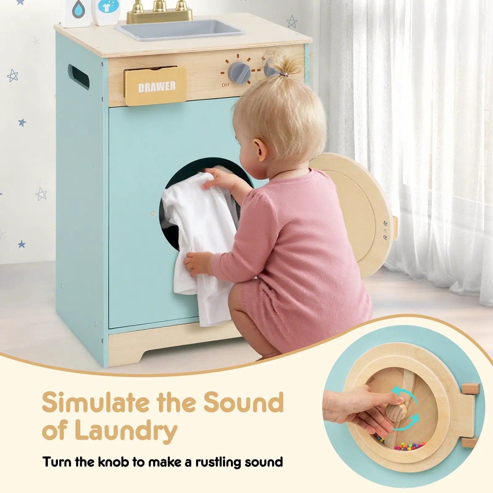 Kids Washer Playset Toy Washing Machine with Laundry Detergent-Blue by DirectDeals
