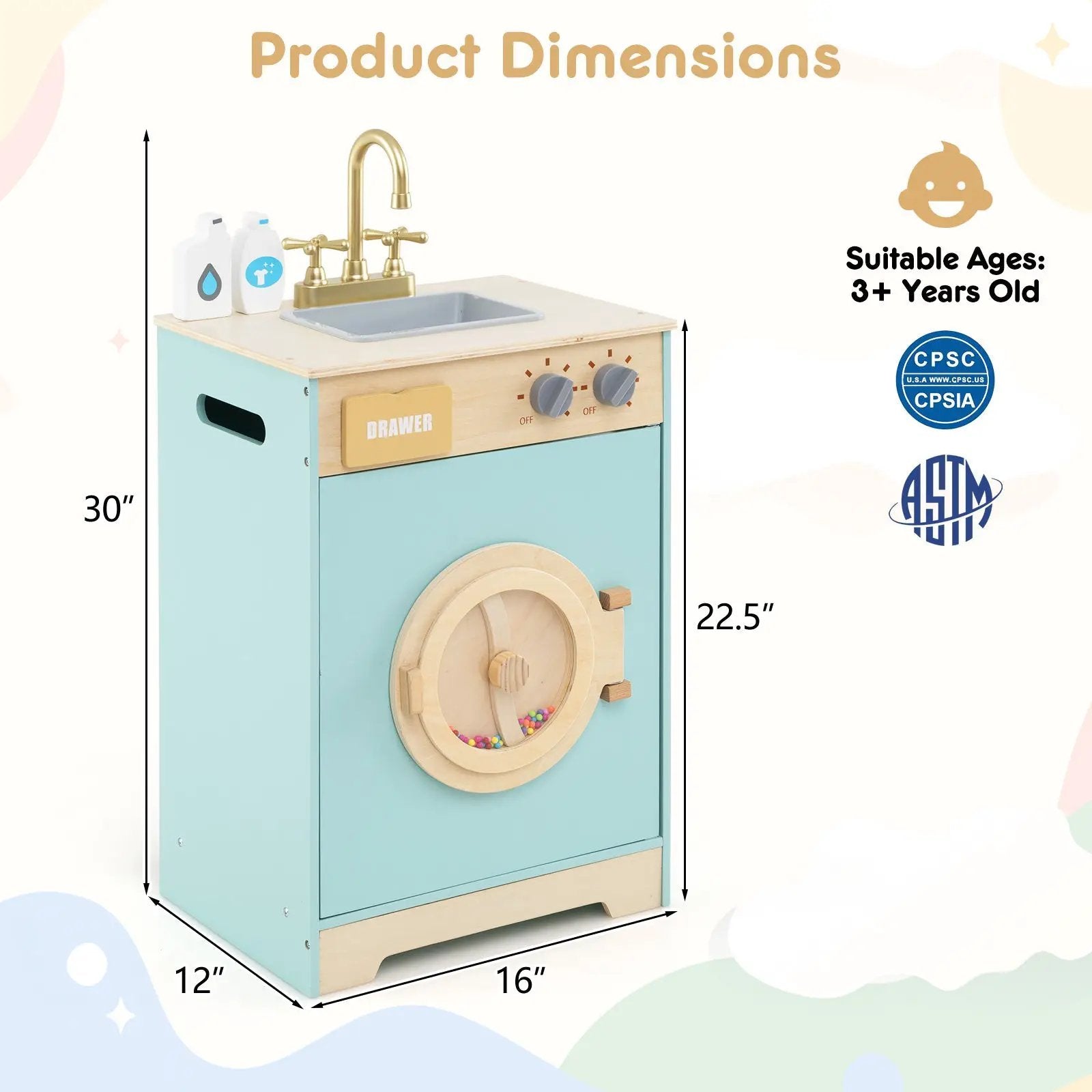 Kids Washer Playset Toy Washing Machine with Laundry Detergent-Blue by DirectDeals