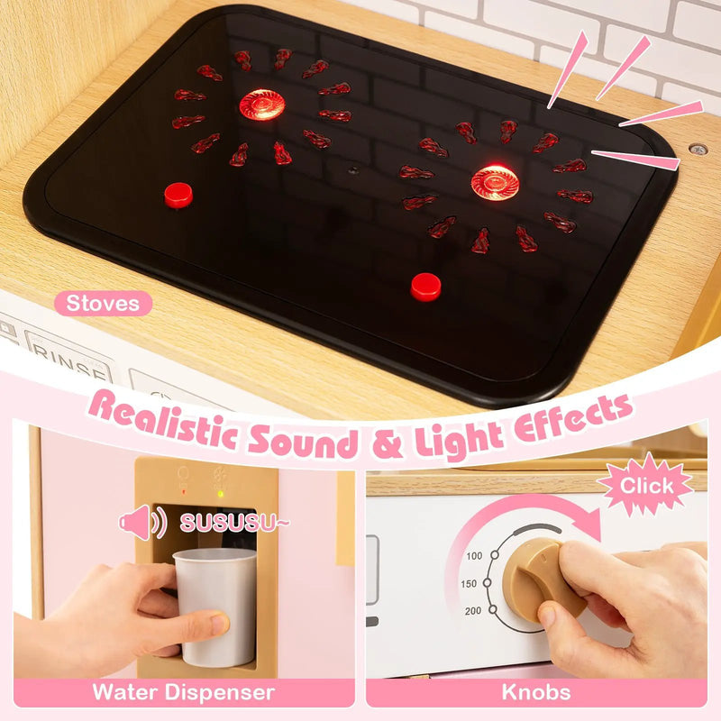 Kids Wooden Kitchen Playset with Realistic Lights and Sounds by DirectDeals