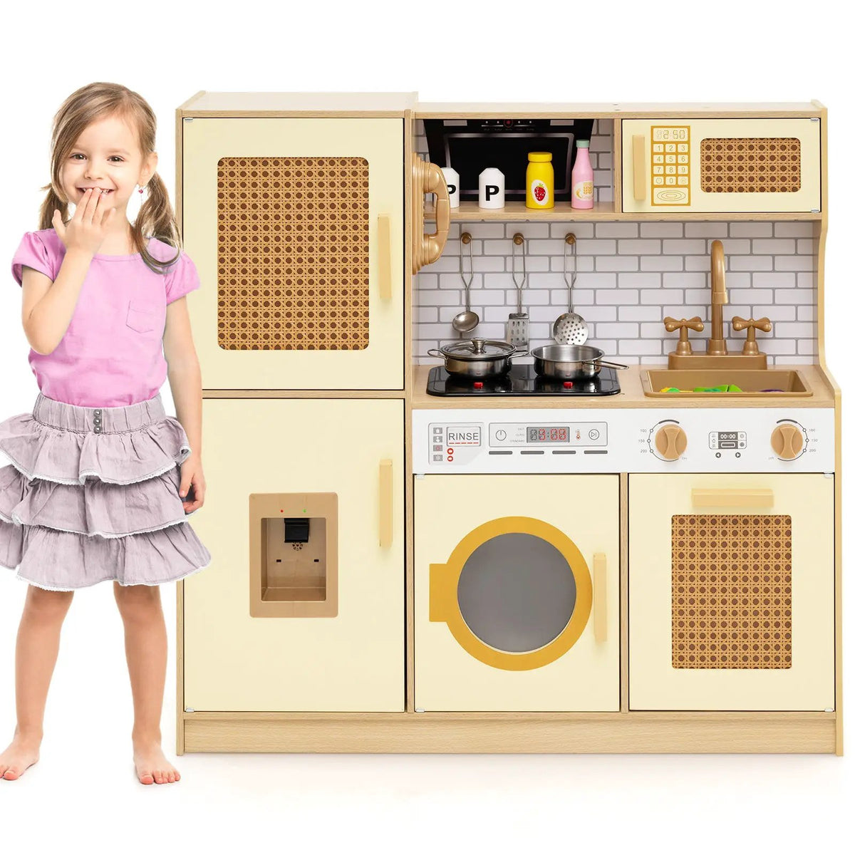Kids Wooden Kitchen Playset with Realistic Lights and Sounds by DirectDeals
