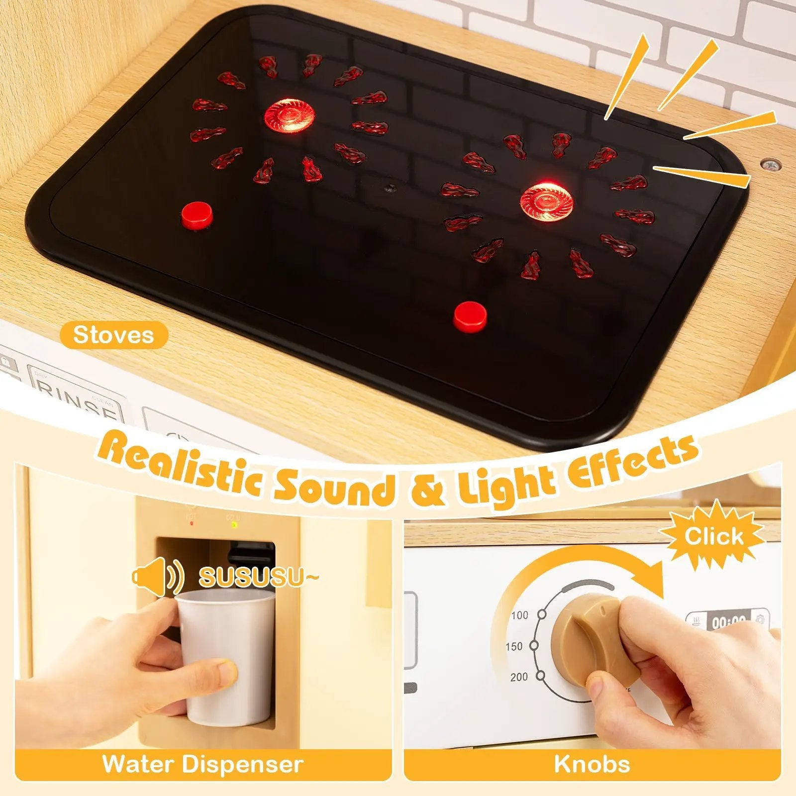 Kids Wooden Kitchen Playset with Realistic Lights and Sounds by DirectDeals