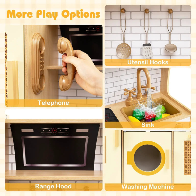 Kids Wooden Kitchen Playset with Realistic Lights and Sounds by DirectDeals