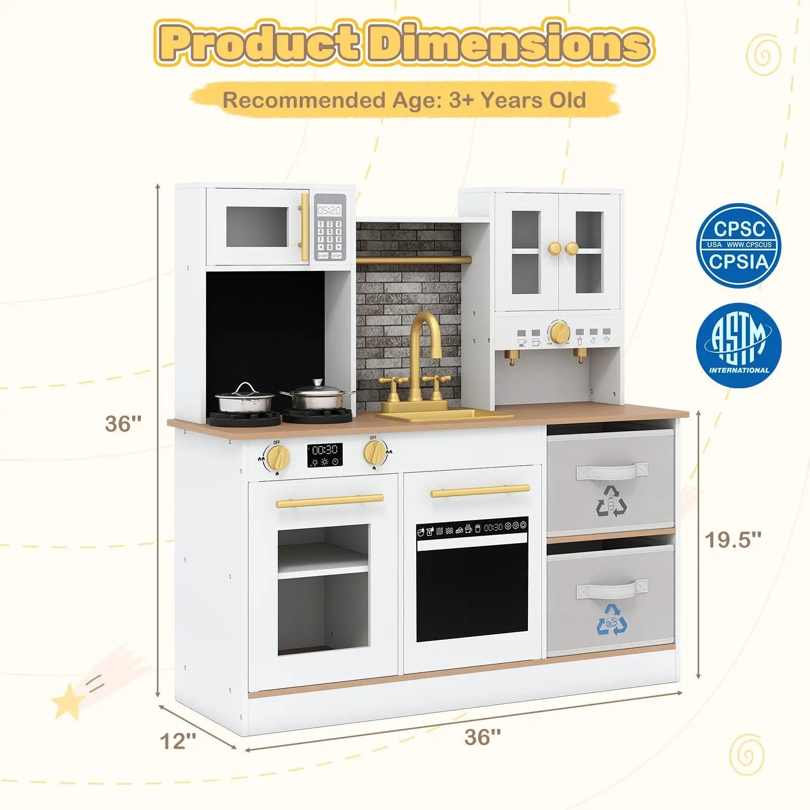 Kids Wooden Kitchen Playset with Stoves Sound Light for 3+ Years Old-White by DirectDeals