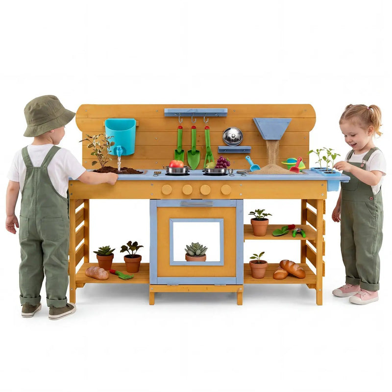 Wooden Mud Kitchen with 2 Sinks and 4 Stoves by DirectDeals