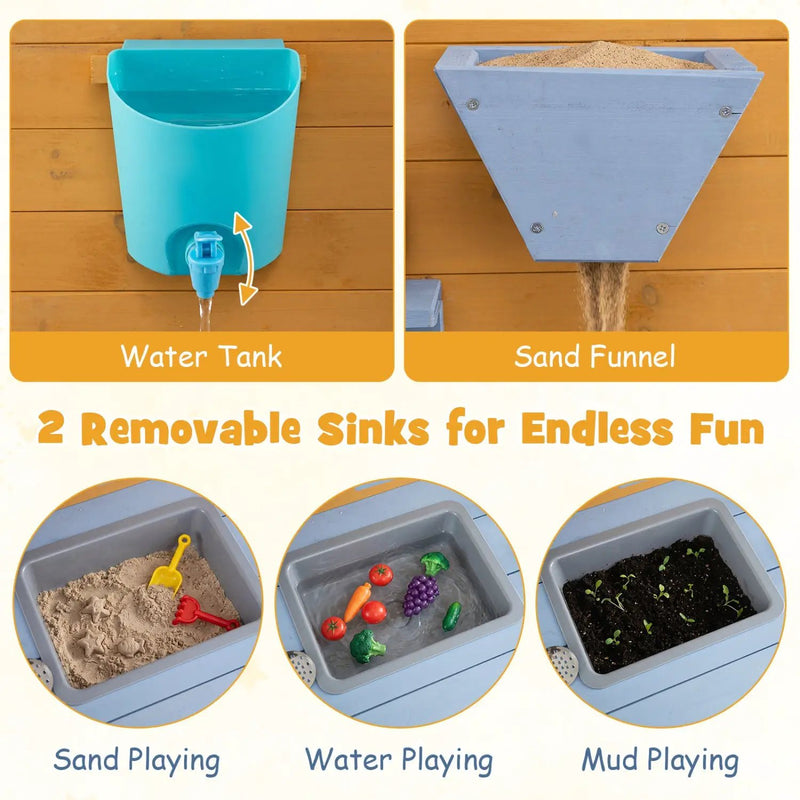 Wooden Mud Kitchen with 2 Sinks and 4 Stoves by DirectDeals