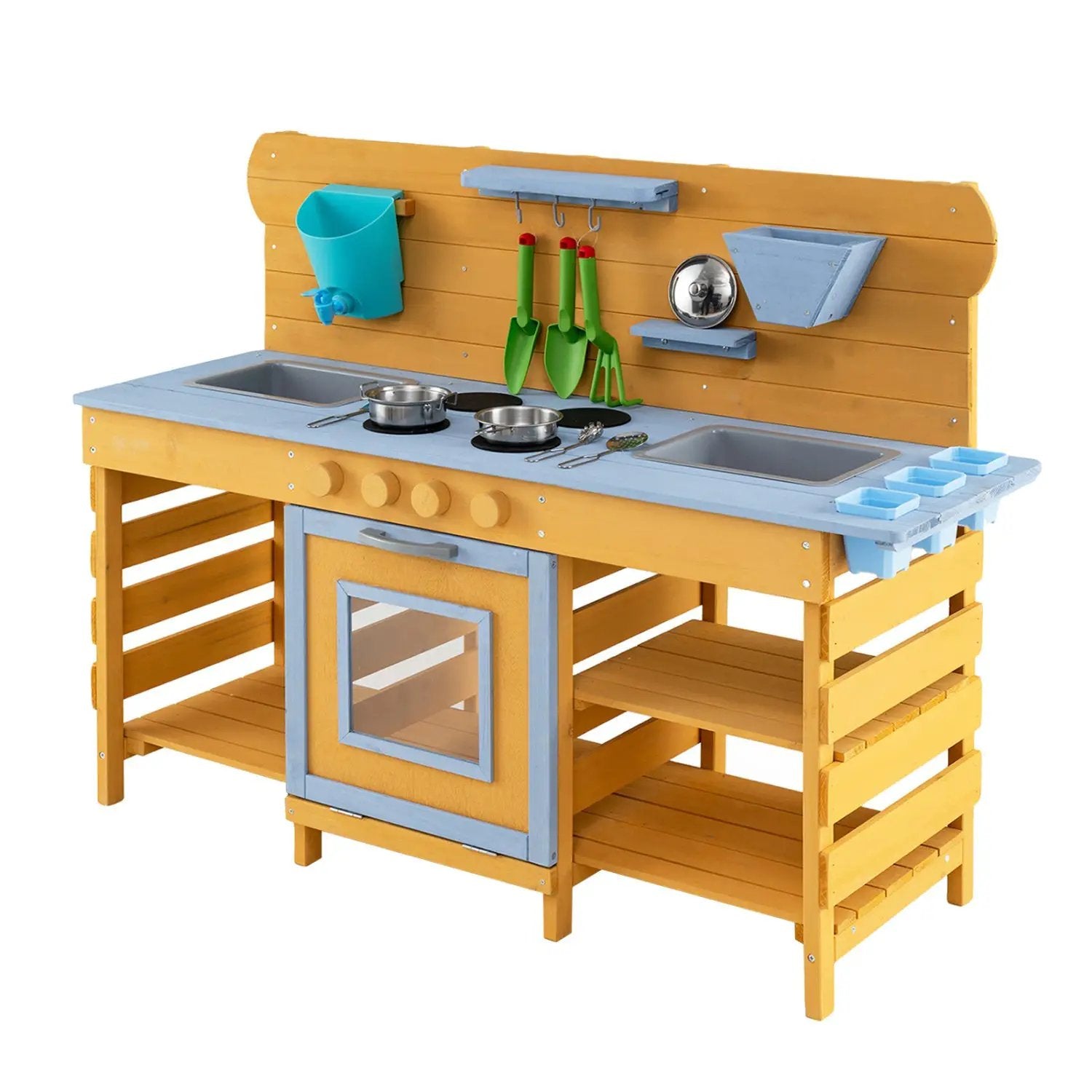 Wooden Mud Kitchen with 2 Sinks and 4 Stoves by DirectDeals