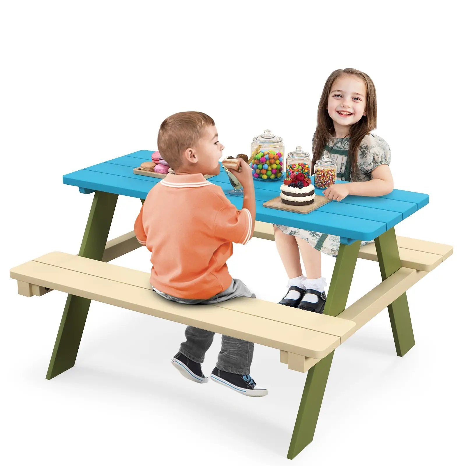 Kids Wooden Picnic Table Set Toddler Activity and Dining Table with Built-in Benches by DirectDeals