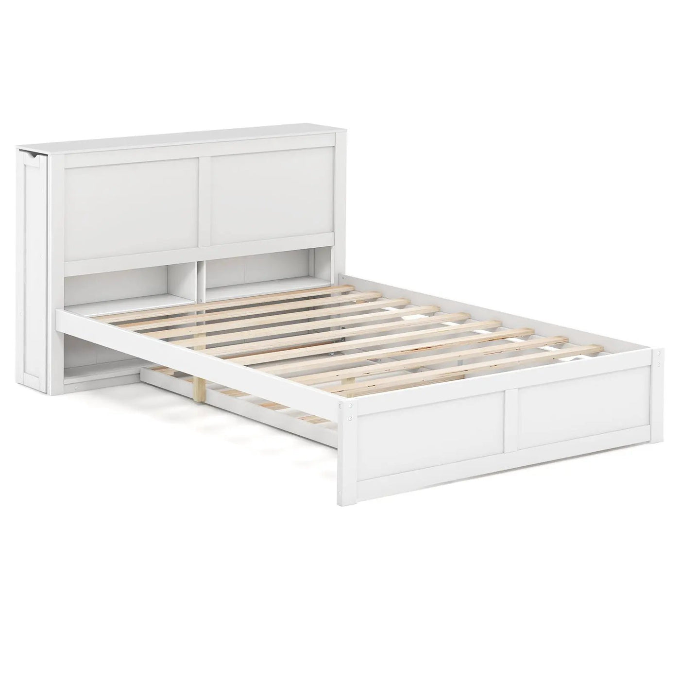 Twin/Full Kids Wooden Platform Bed with Trundle Storage Headboard by DirectDeals