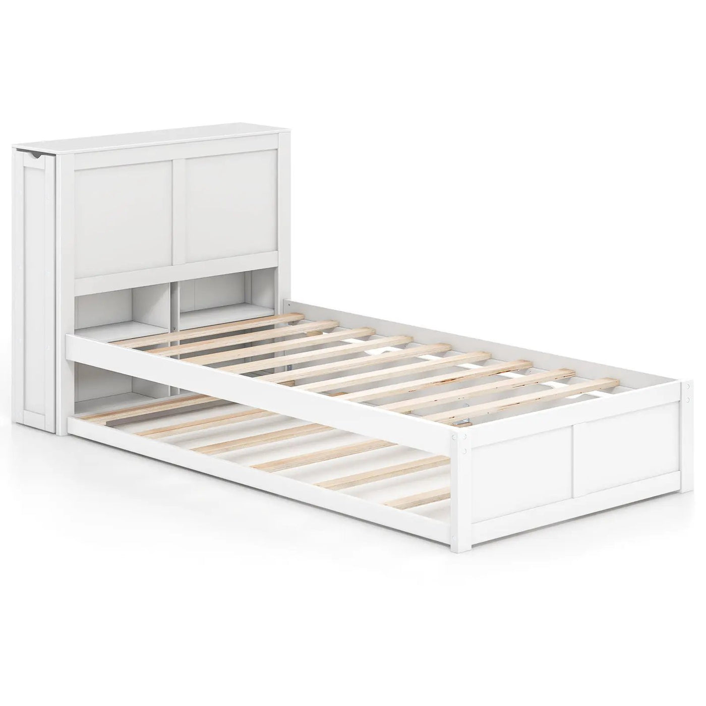 Twin/Full Kids Wooden Platform Bed with Trundle Storage Headboard by DirectDeals