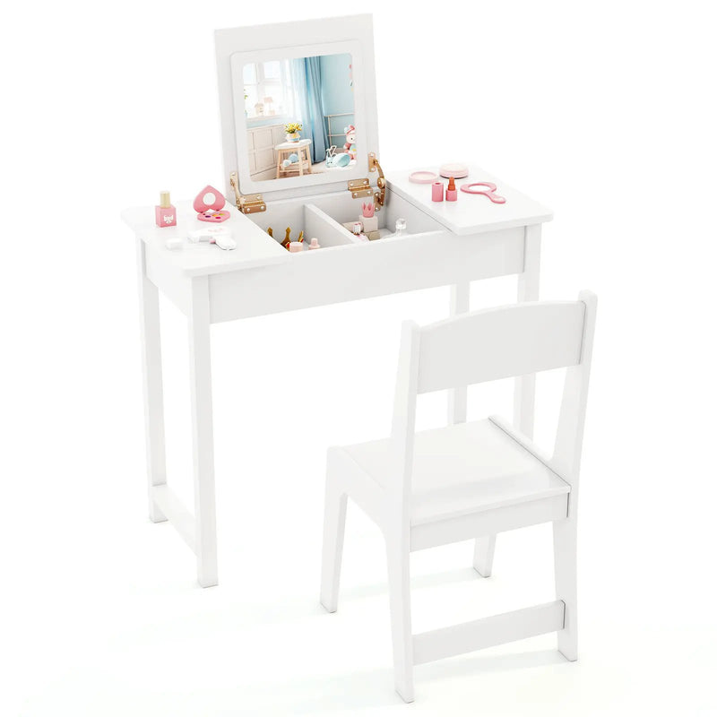 2-in-1 Kids Vanity Makeup Table and Chair Set with Flip Top Mirror by DirectDeals