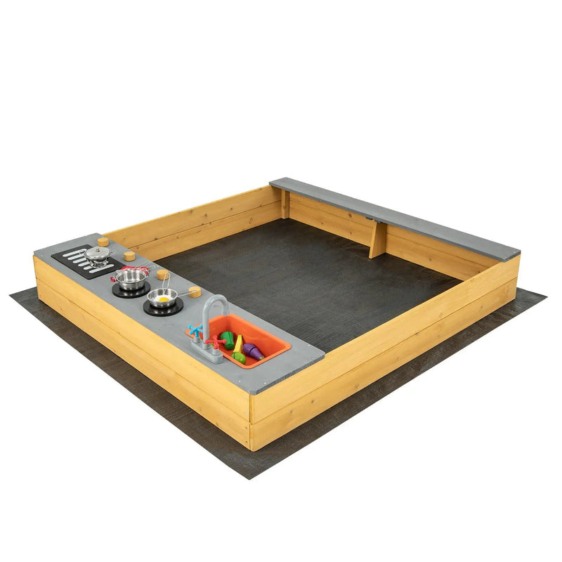 Wooden Sandbox Kids Sand Pit with Kitchen Playset Accessories for 3-8 Years Old by DirectDeals