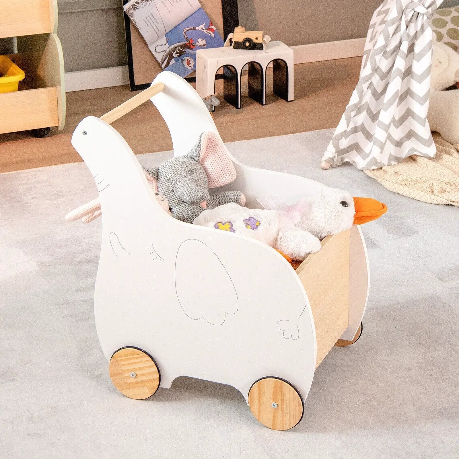 Kids Wooden Shopping Cart with Rubber Wheels by DirectDeals
