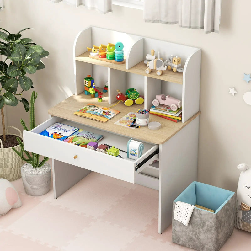 Kids Wooden Study Desk Writing Table with Hutch and Drawer by DirectDeals