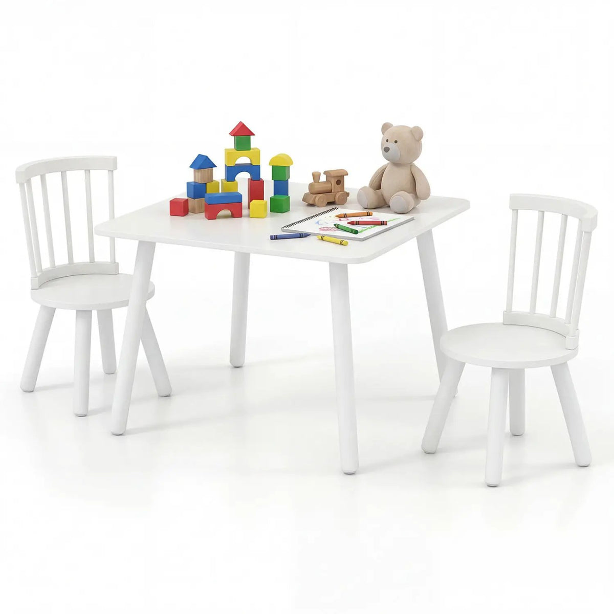 Kids Wooden Table and Chairs Set 3-Piece Toddler Furniture with Pine Wood Frame by DirectDeals