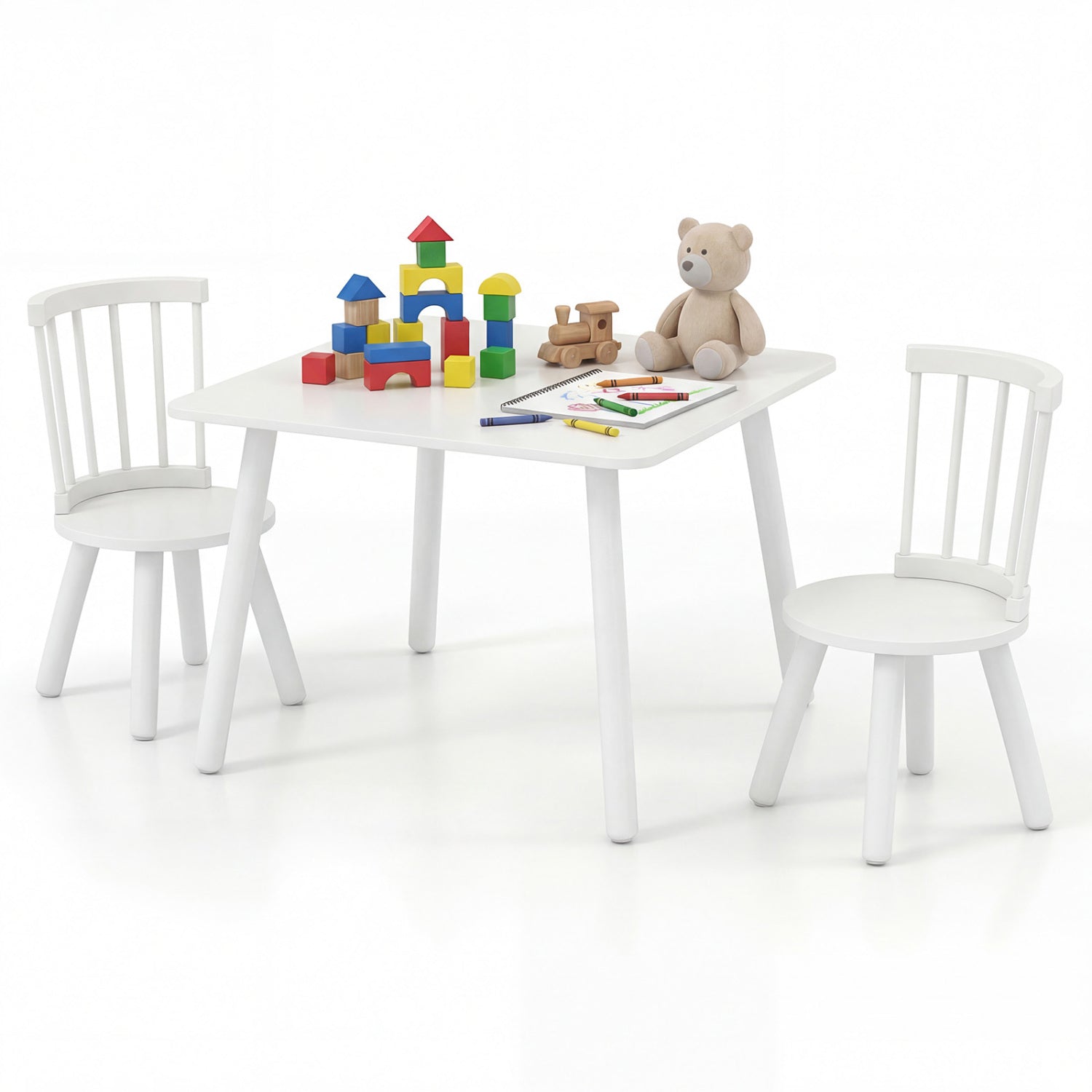 Kids Wooden Table and Chairs Set 3-Piece Toddler Furniture with Pine Wood Frame by DirectDeals