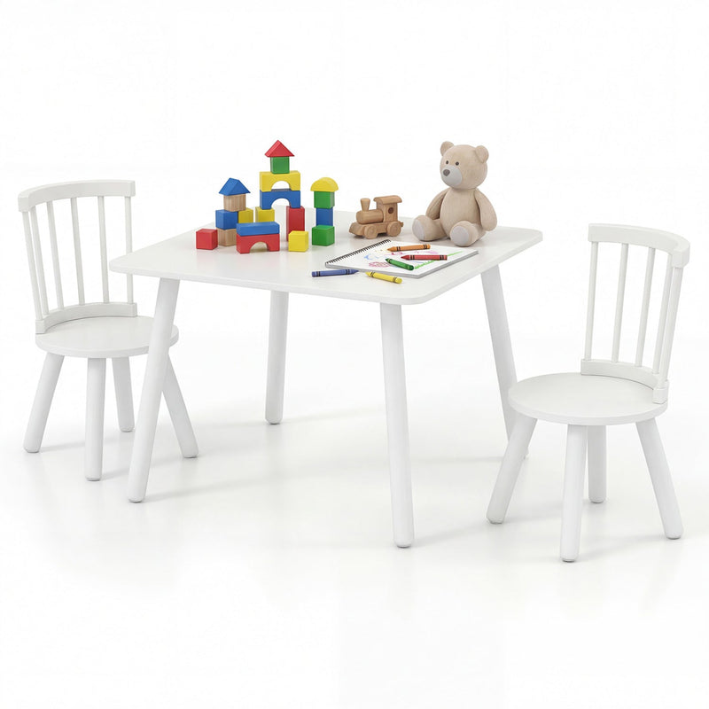 Kids Wooden Table and Chairs Set 3-Piece Toddler Furniture with Pine Wood Frame by DirectDeals