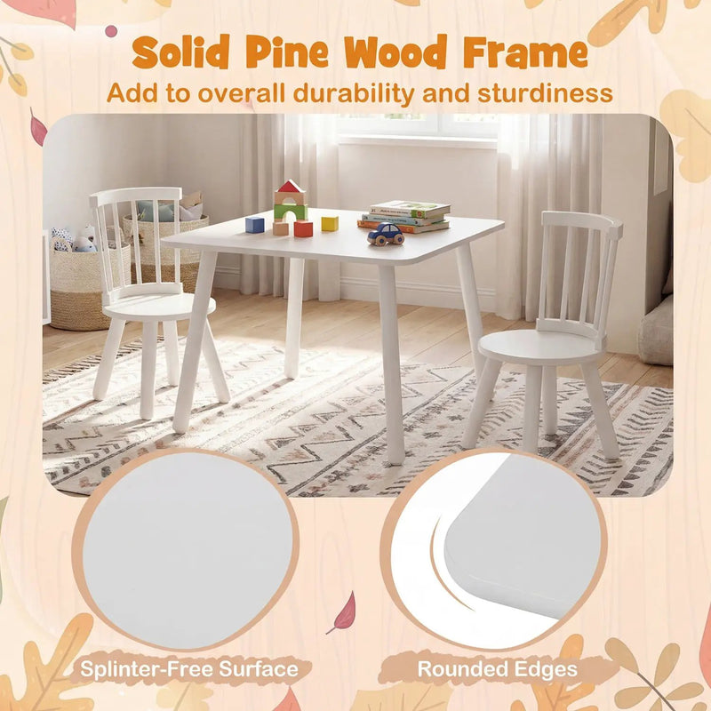 Kids Wooden Table and Chairs Set 3-Piece Toddler Furniture with Pine Wood Frame by DirectDeals
