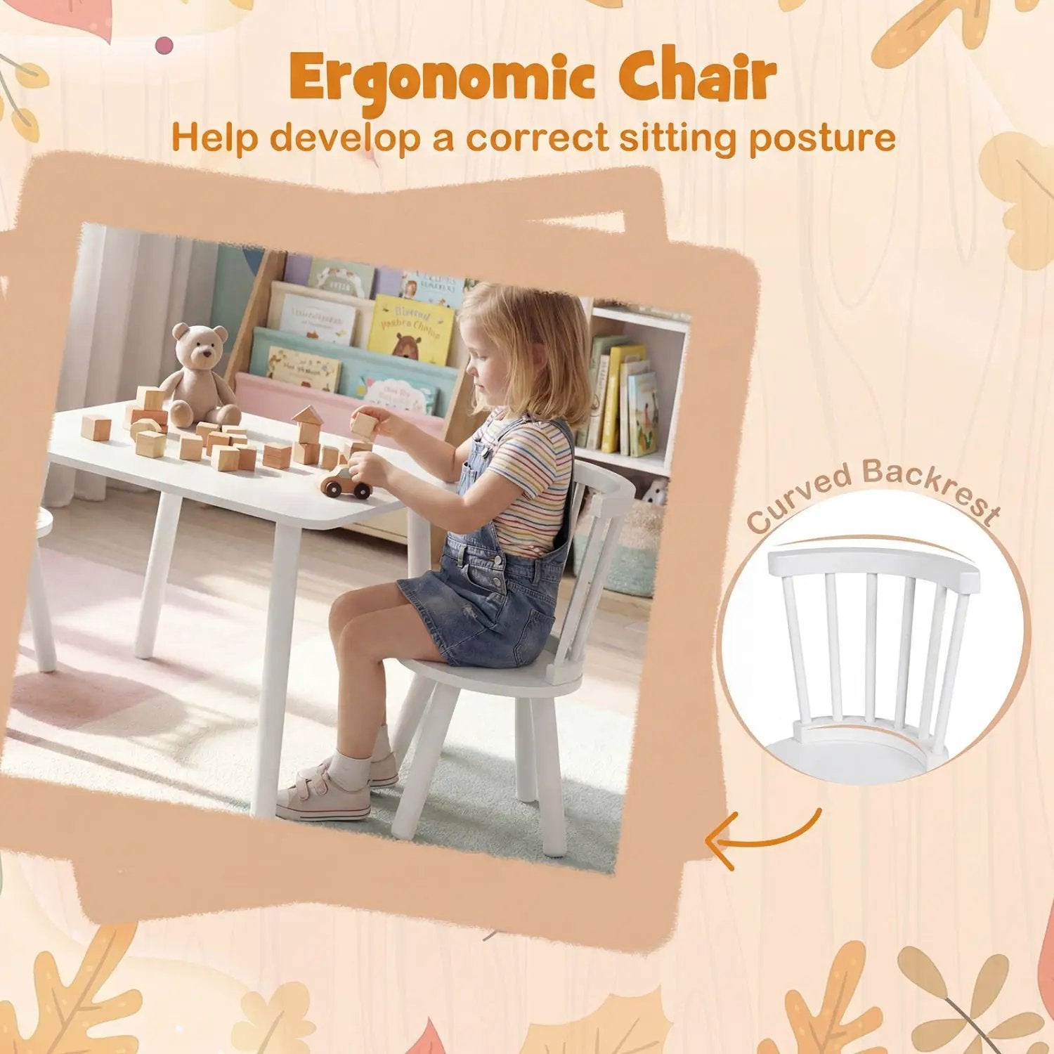 Kids Wooden Table and Chairs Set 3-Piece Toddler Furniture with Pine Wood Frame by DirectDeals