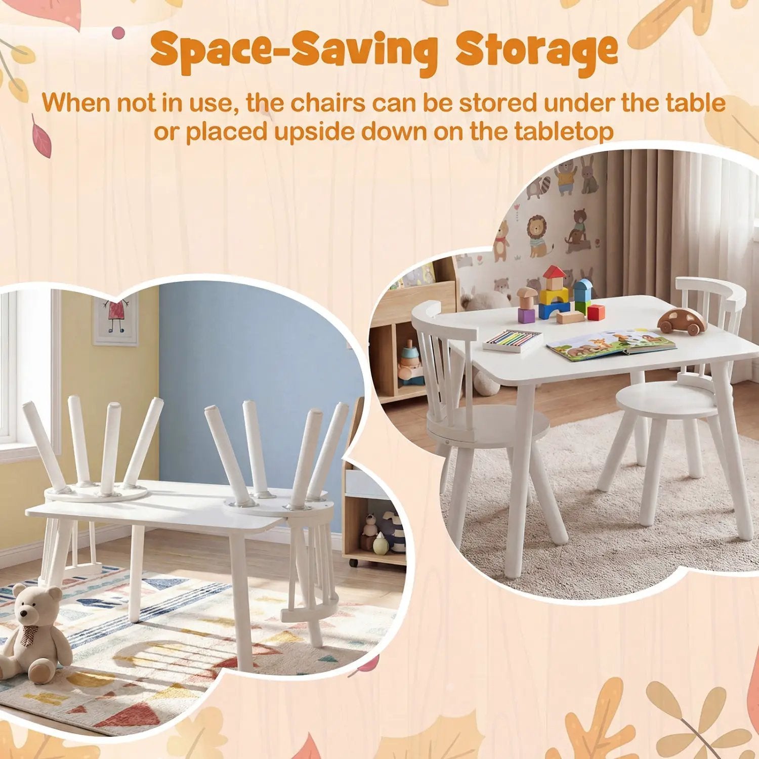 Kids Wooden Table and Chairs Set 3-Piece Toddler Furniture with Pine Wood Frame by DirectDeals