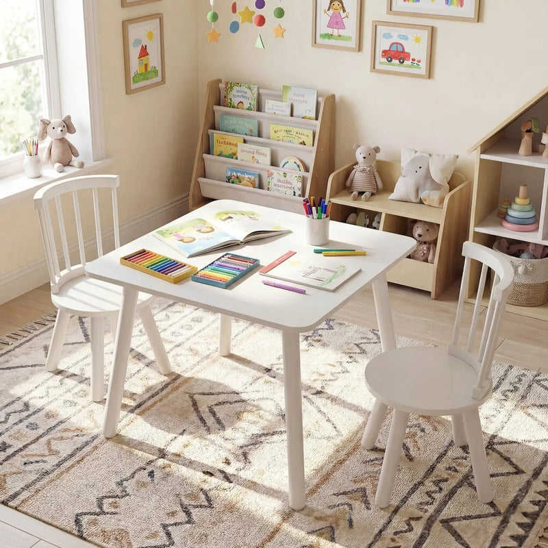 Kids Wooden Table and Chairs Set 3-Piece Toddler Furniture with Pine Wood Frame by DirectDeals