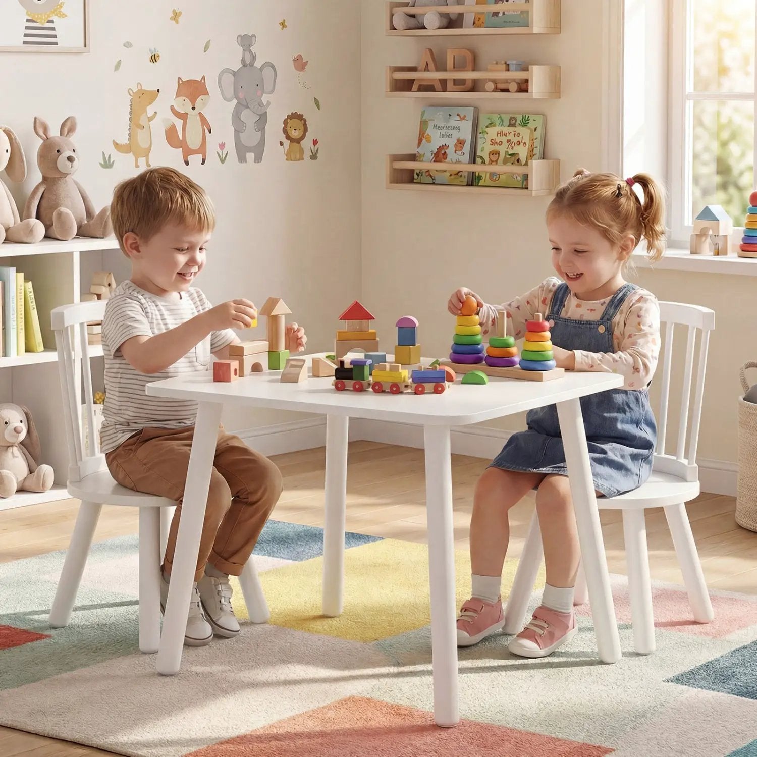 Kids Wooden Table and Chairs Set 3-Piece Toddler Furniture with Pine Wood Frame by DirectDeals