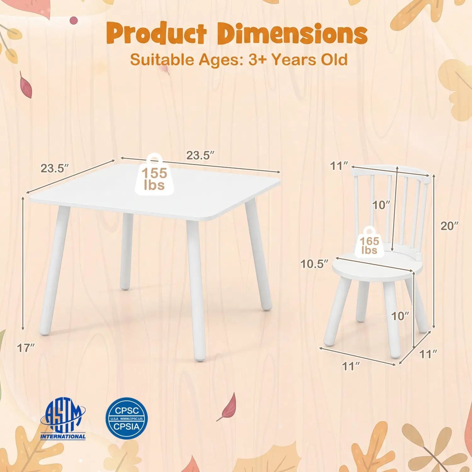 Kids Wooden Table and Chairs Set 3-Piece Toddler Furniture with Pine Wood Frame by DirectDeals