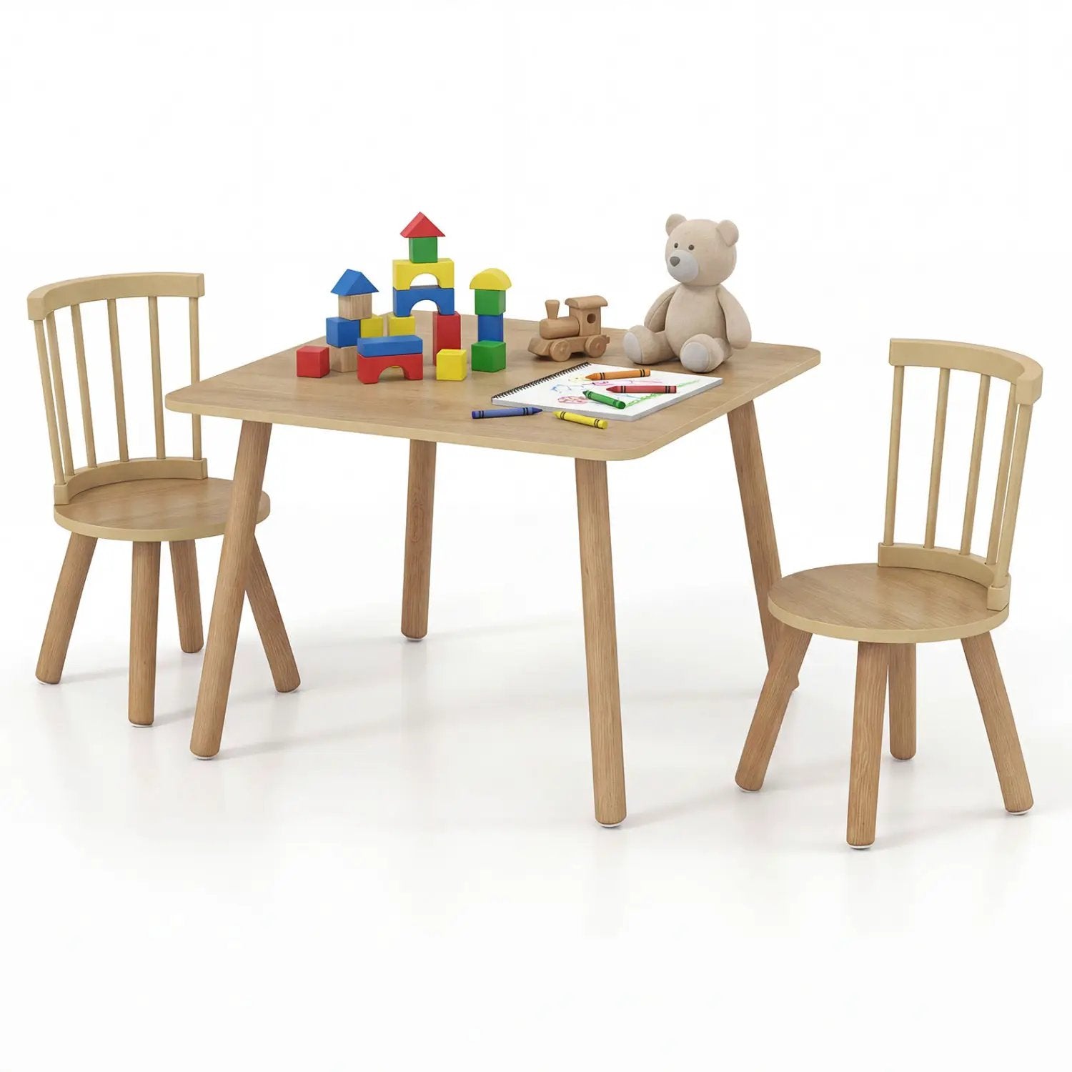 Kids Wooden Table and Chairs Set 3-Piece Toddler Furniture with Pine Wood Frame by DirectDeals