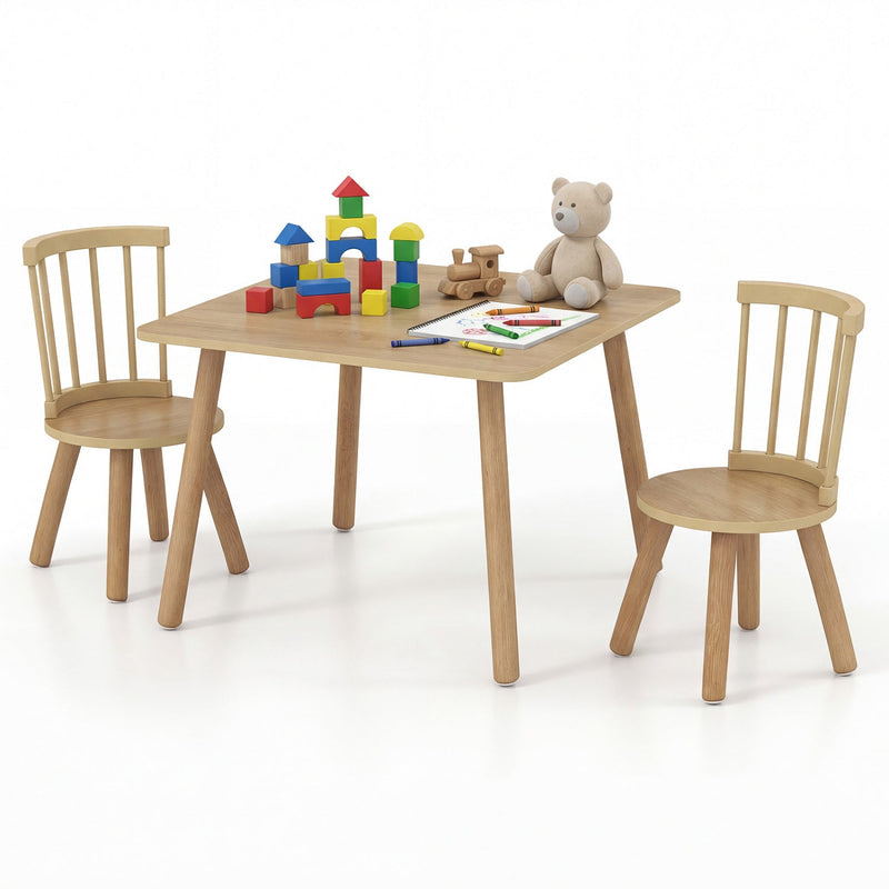 Kids Wooden Table and Chairs Set 3-Piece Toddler Furniture with Pine Wood Frame by DirectDeals
