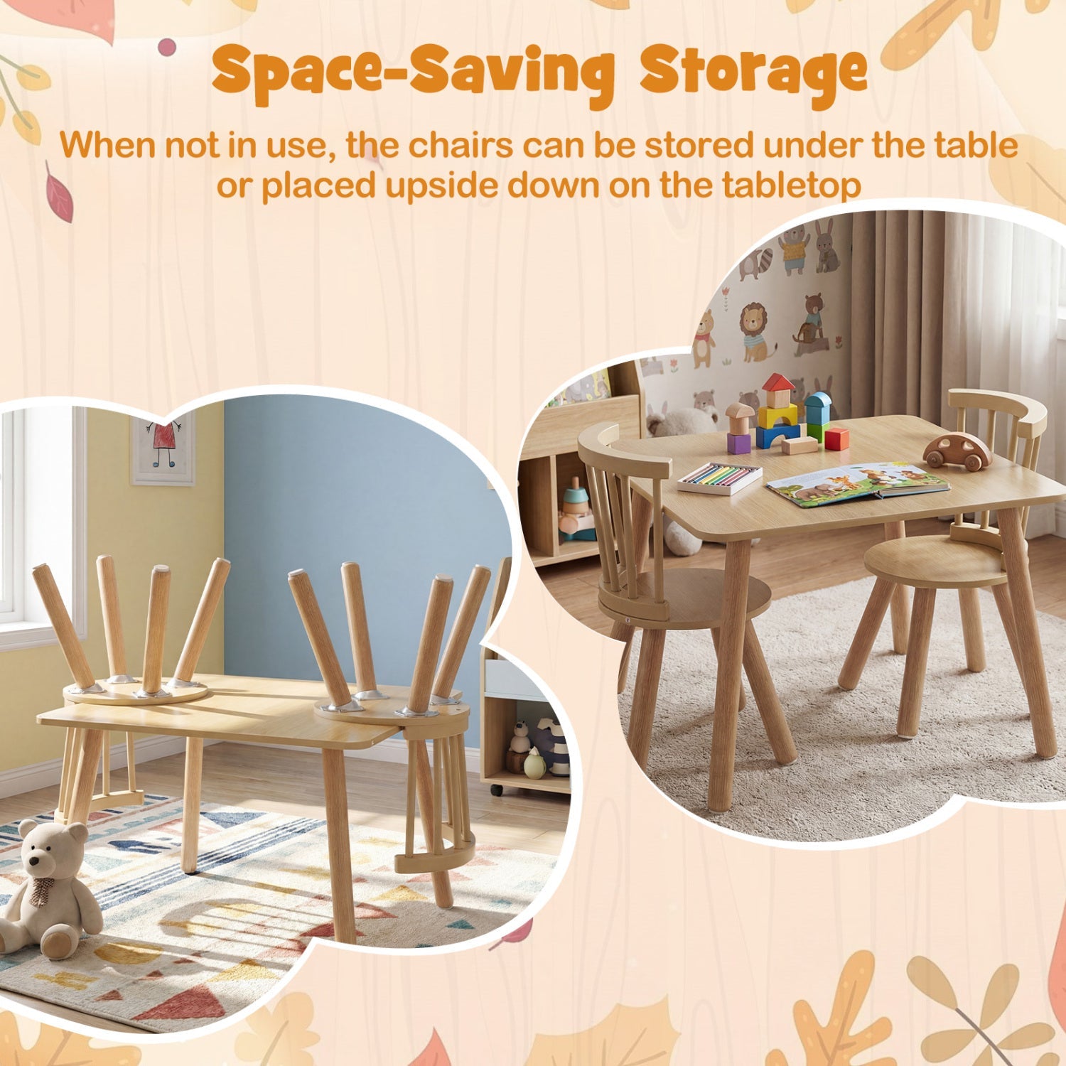 Kids Wooden Table and Chairs Set 3-Piece Toddler Furniture with Pine Wood Frame by DirectDeals