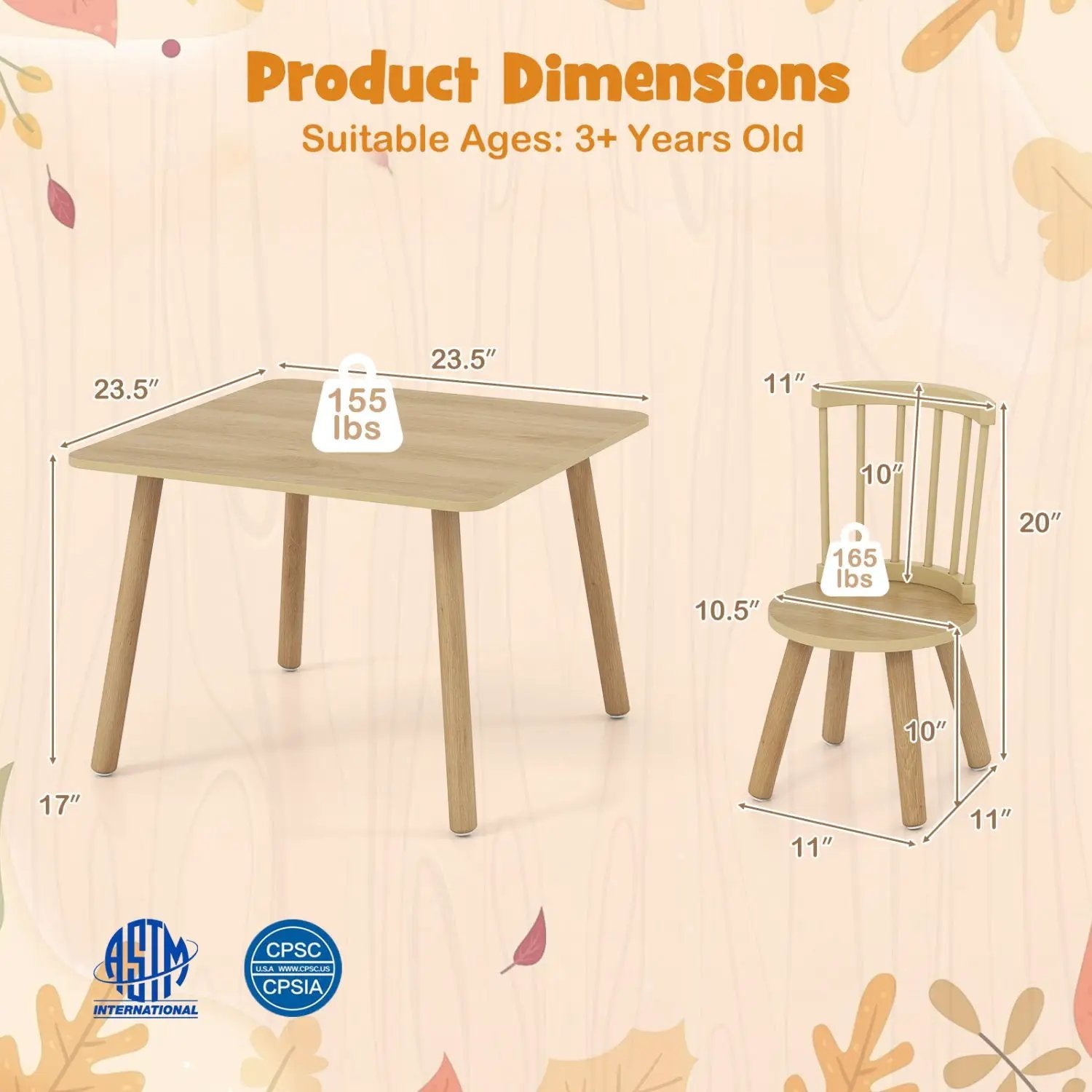 Kids Wooden Table and Chairs Set 3-Piece Toddler Furniture with Pine Wood Frame by DirectDeals