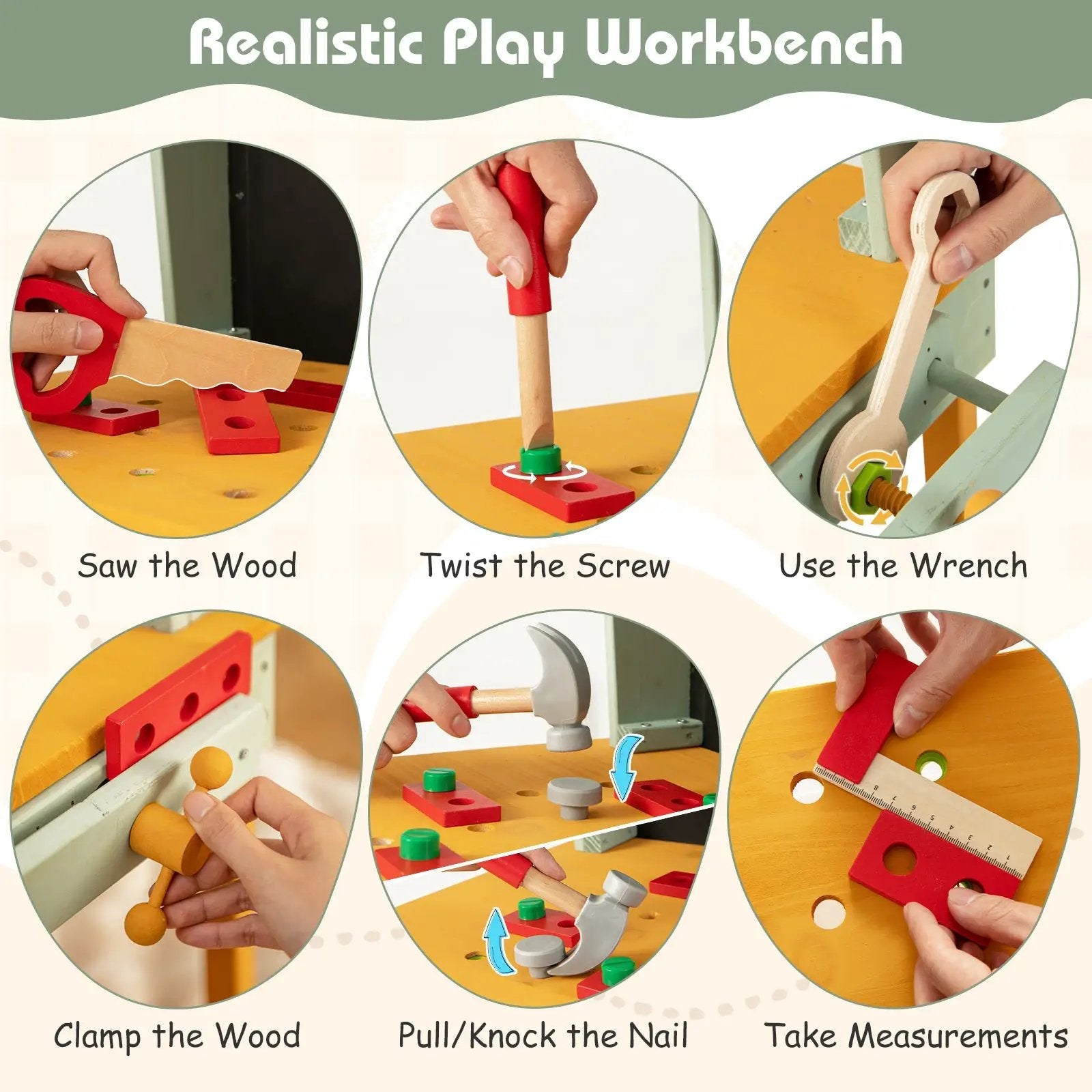 Kids Wooden Toy Workbench with Storage Space and Blackboard by DirectDeals