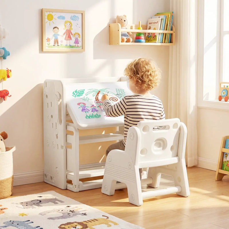 Kids Writing Desk and Chair Set with Side Bookshelves by DirectDeals