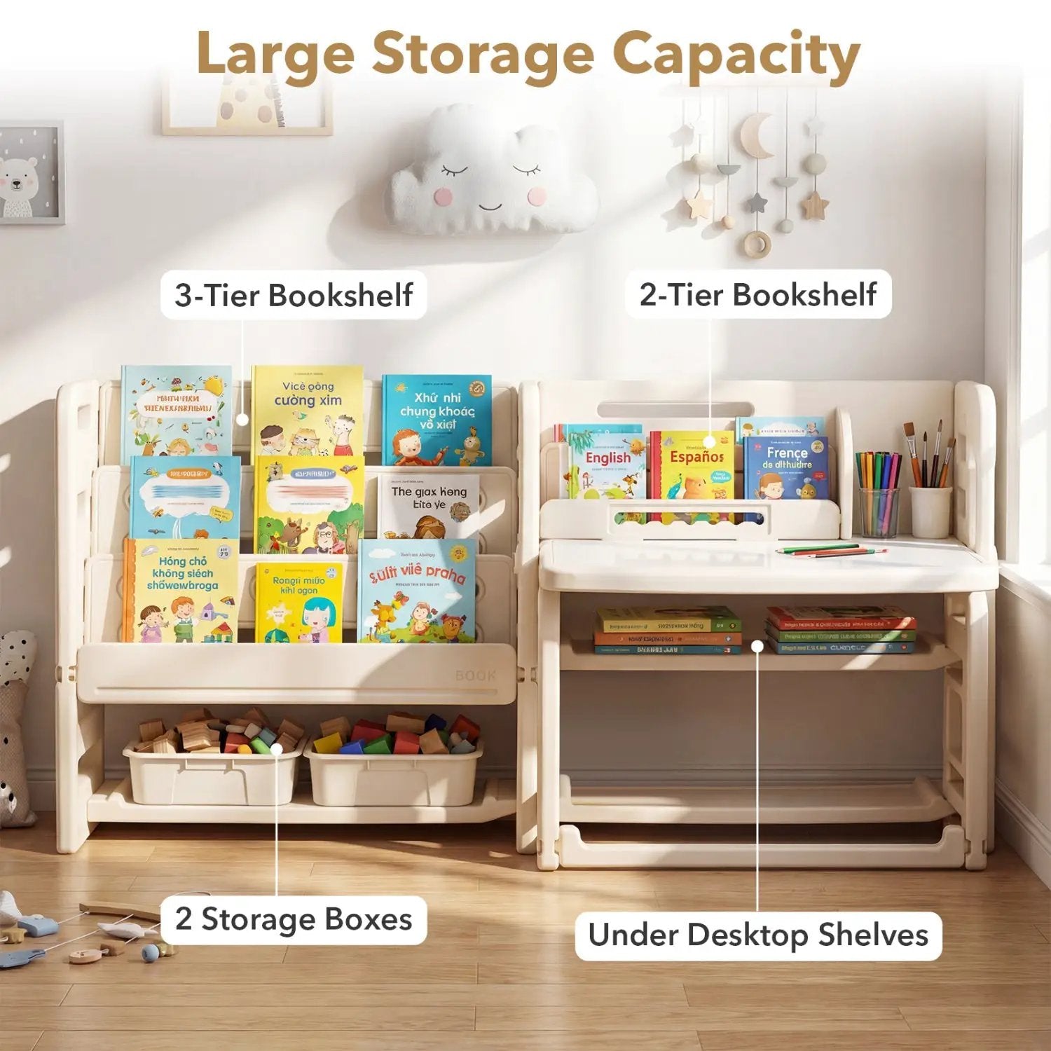 Kids Writing Desk and Chair Set with Side Bookshelves by DirectDeals