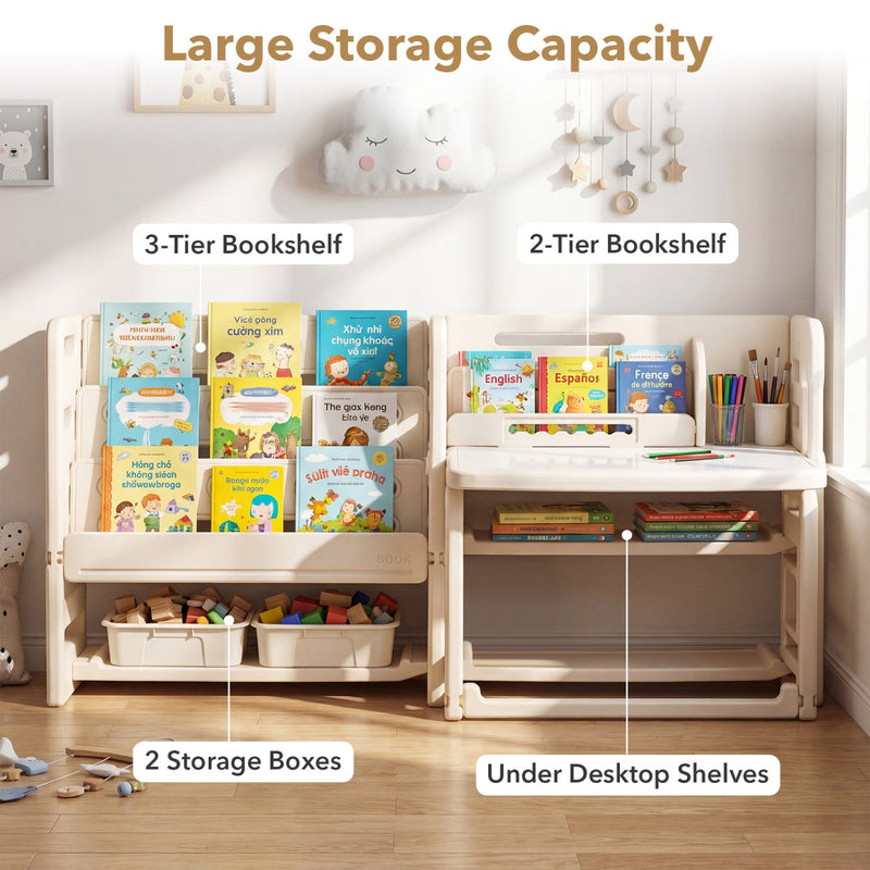 Kids Writing Desk and Chair Set with Side Bookshelves by DirectDeals