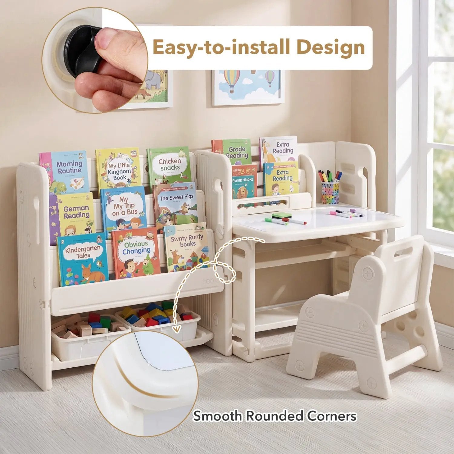 Kids Writing Desk and Chair Set with Side Bookshelves by DirectDeals