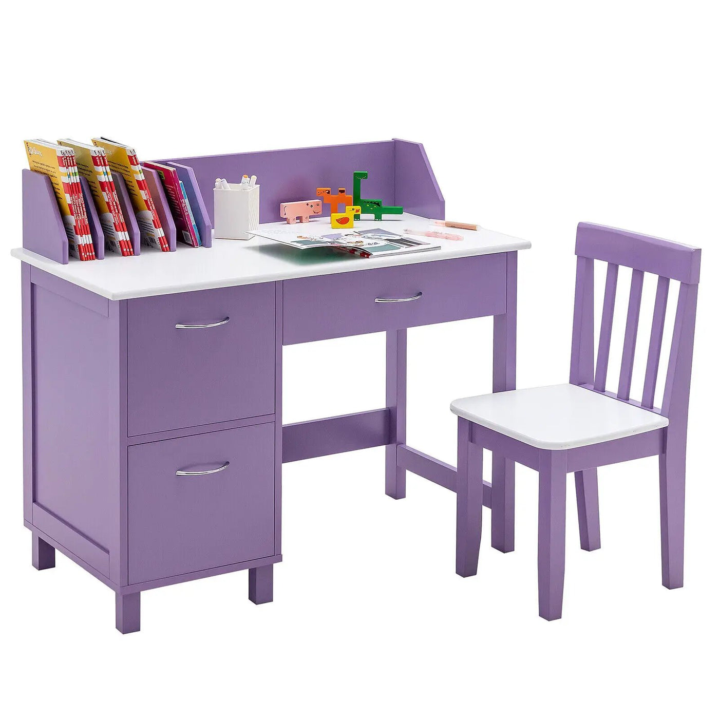 Kids Wooden Writing Furniture Set with Drawer and Storage Cabinet by DirectDeals