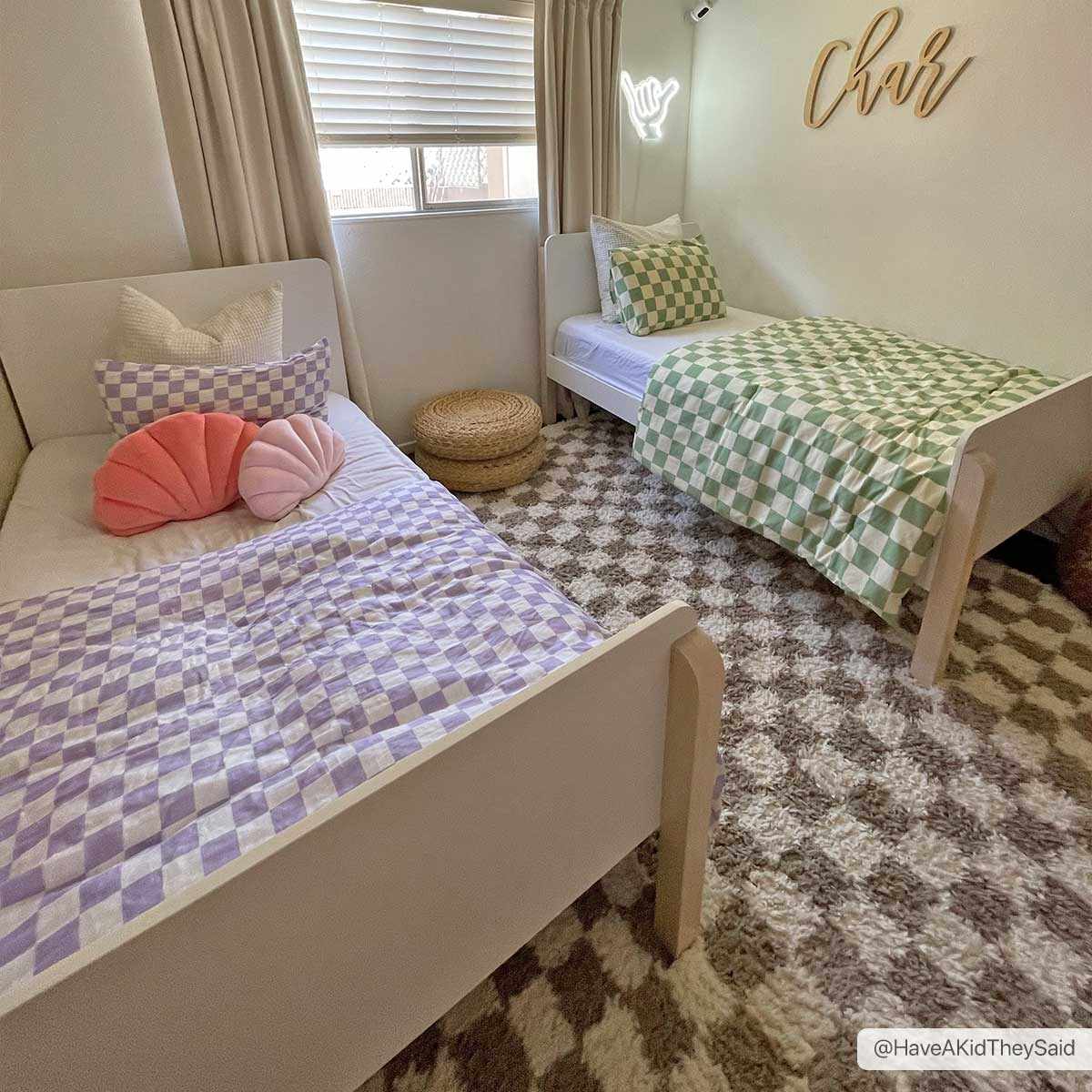 Kieu Taupe Checkered Shag Rug by Boutique Rugs