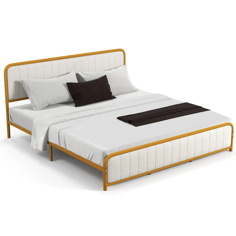 Upholstered Gold Platform Bed Frame with Velvet Headboard by DirectDeals