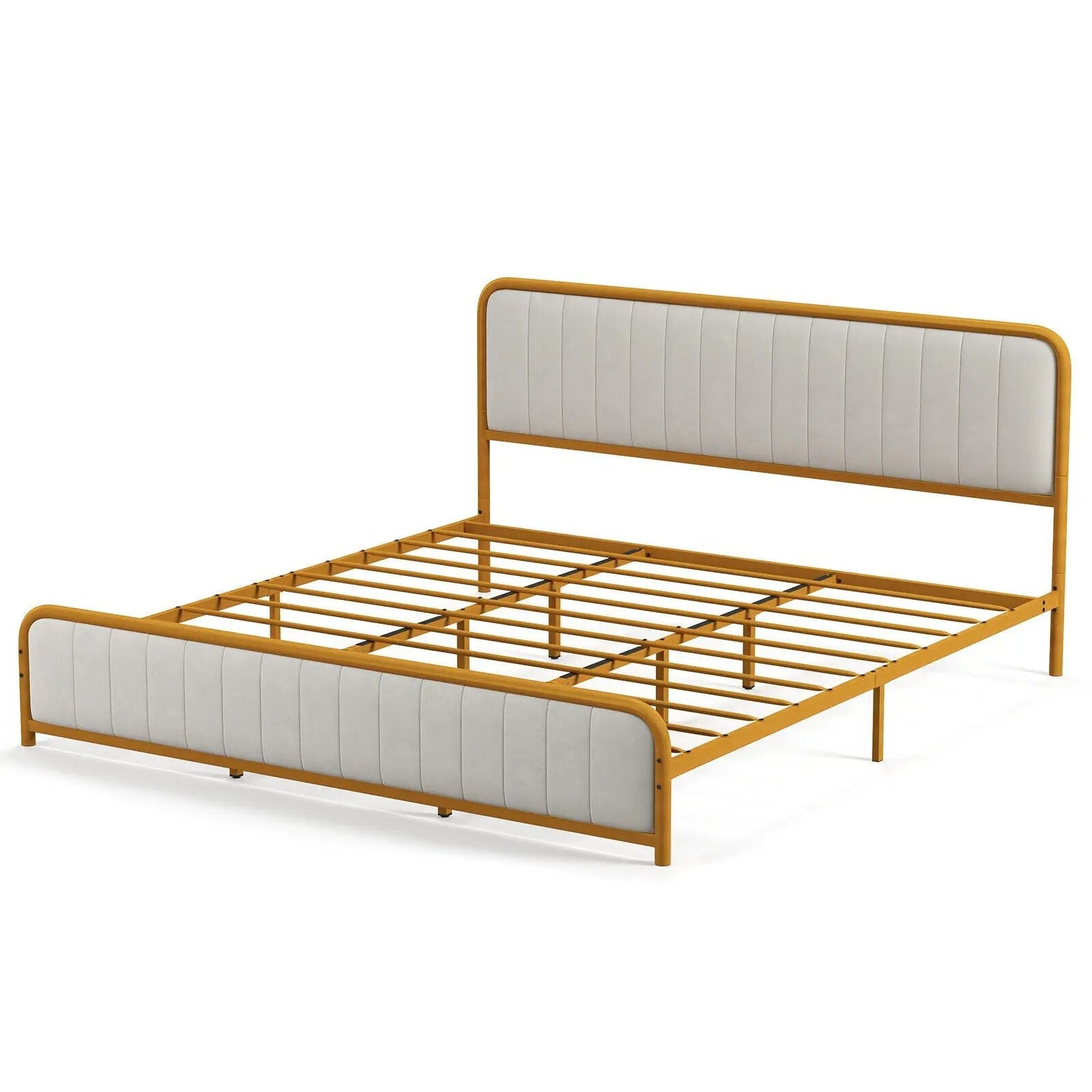 Upholstered Gold Platform Bed Frame with Velvet Headboard by DirectDeals