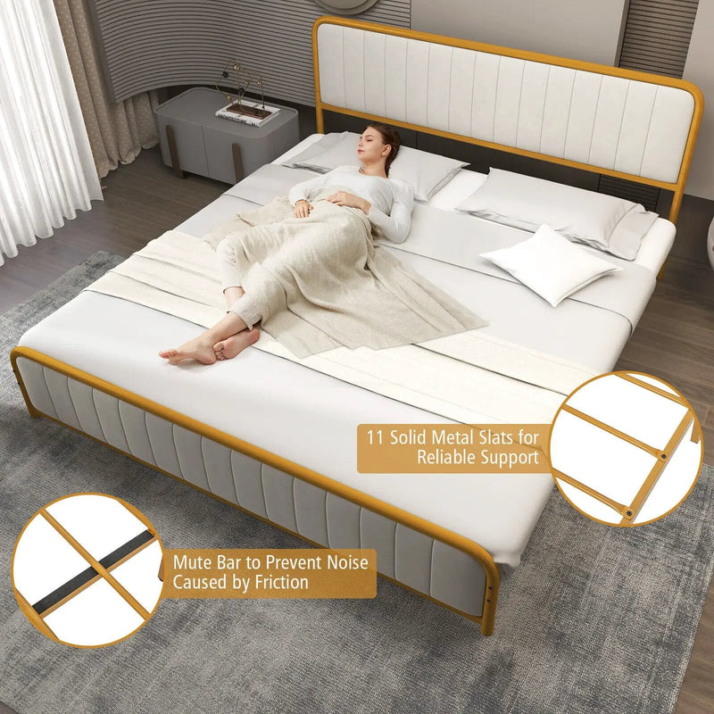 Upholstered Gold Platform Bed Frame with Velvet Headboard by DirectDeals