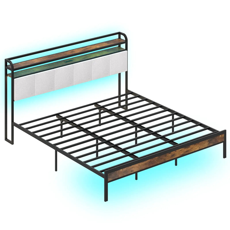 Twin/Full/Queen/King Size Bed Frame with LED Light and Charging Station by DirectDeals